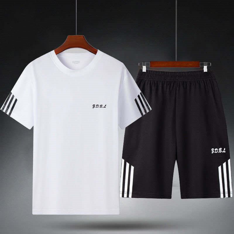 👕👖【45-100 kg】Letní pánská tepláková souprava, prodyšný a rychleschnoucí síťovaný design, stylový vzhled, vhodná pro sport i firemní příležitosti.