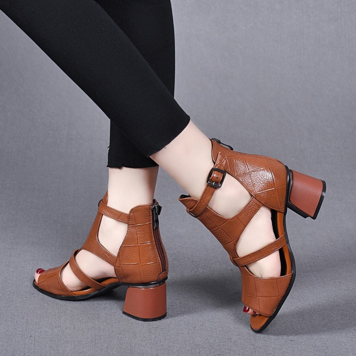 nuevas sandalias romanas boca de pez gruesas de cuero suave