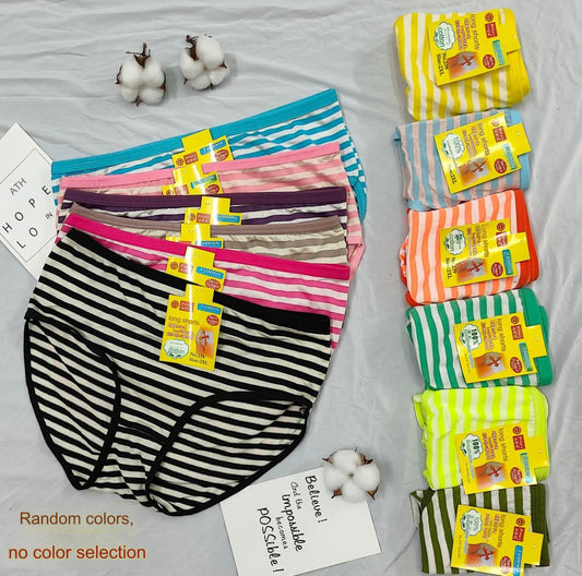 💥【12piezas】🦓Nueva ropa interior de algodón a rayas de cintura alta para personas de mediana edad y mayores.
