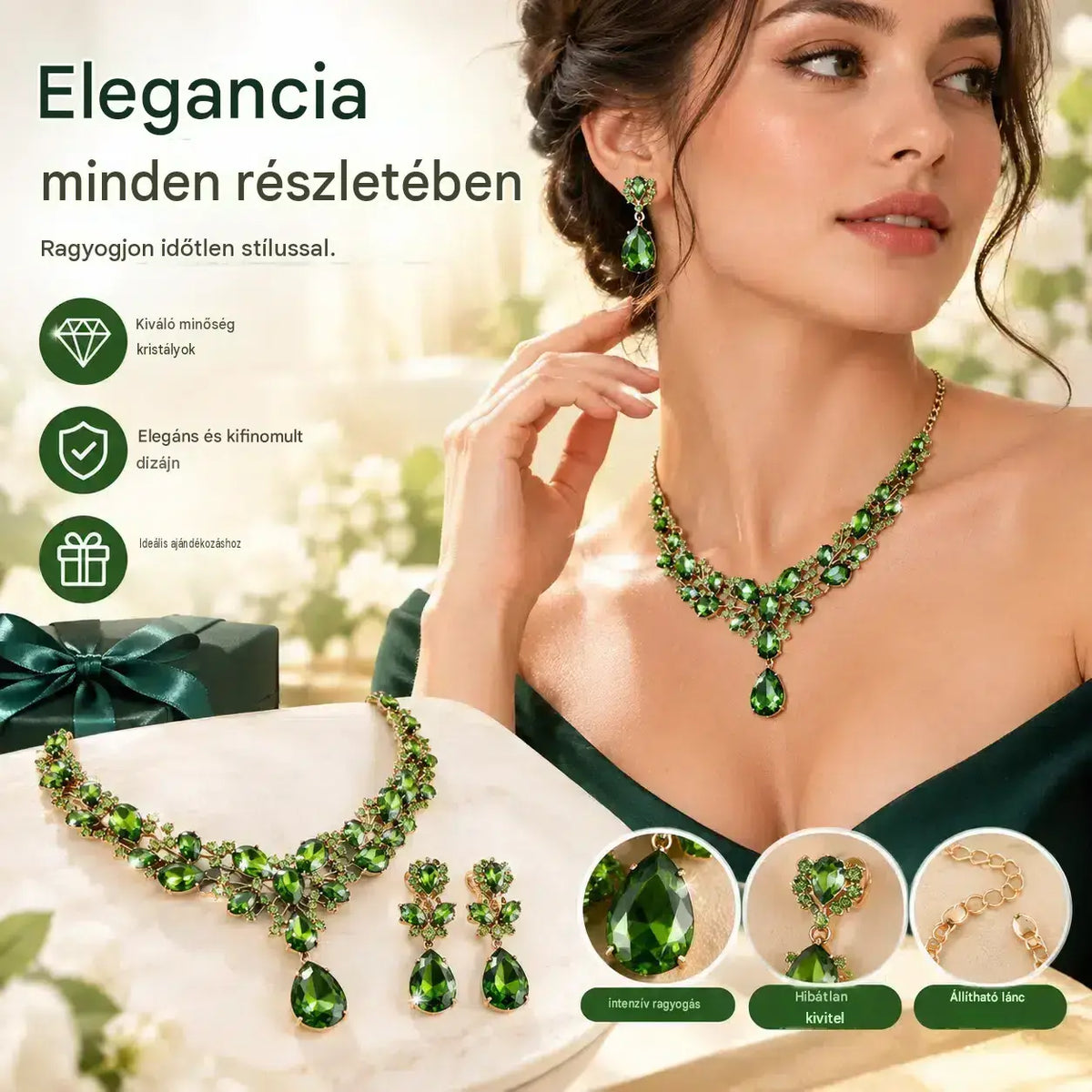 💎✨【Nyaklánc + Fülbevaló】💖Új nyaklánc- és fülbevalószett színes cirkónia kövekkel.