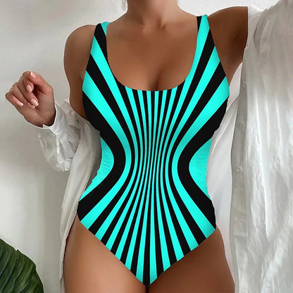 🥰【Poslední den – sleva 50 %】🔥【S~8XL】Unikátní pruhované jednodílné plavky