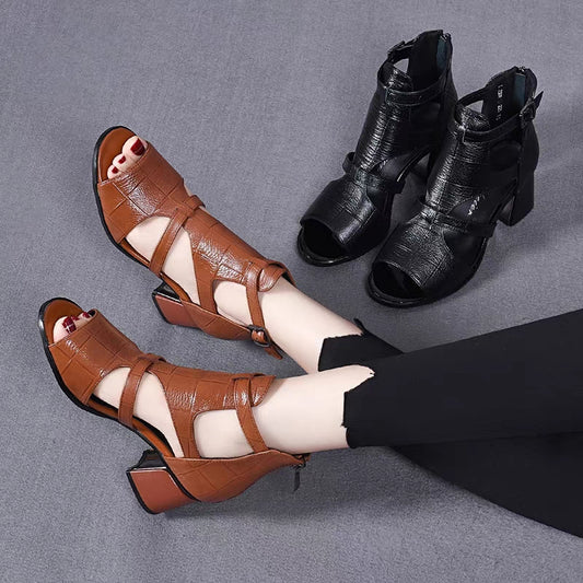 nuevas sandalias romanas boca de pez gruesas de cuero suave