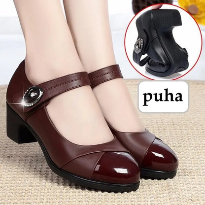 【35-42】Zapatos mujer tacón medio, suela blanda, punta redonda