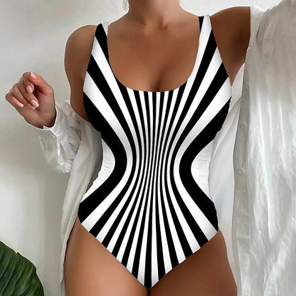🥰【Poslední den – sleva 50 %】🔥【S~8XL】Unikátní pruhované jednodílné plavky