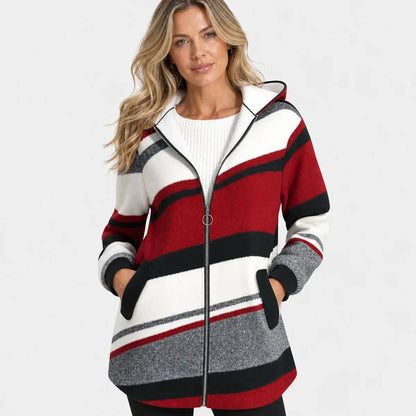 【S-3XL】 2026 Nueva chaqueta holgada con capucha a rayas para mujer-E