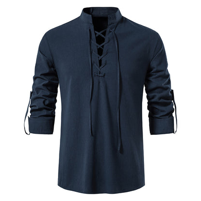 👔2026 Camisa de lino de algodón para hombre, holgada y transpirable