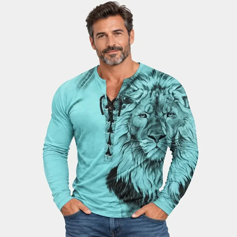 😎🦁 Férfi hosszú ujjú póló laza szabással és 3D mintával