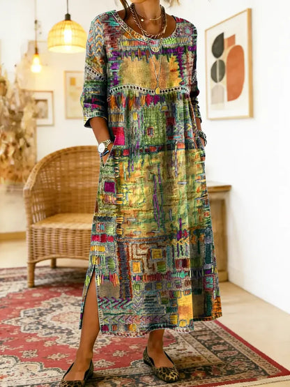 🌺✨ Ostatni dzień zniżki 50%!【S-5XL】Letnia sukienka w stylu retro z okrągłym dekoltem i nadrukiem – lekka, przewiewna, wyszczuplająca i łatwa w stylizacji.