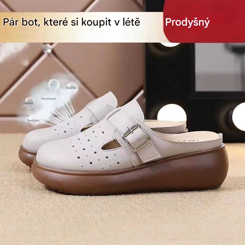 ✨【Letní výprodej】【35-40】Nové ručně vyráběné dámské kožené sandály s tlustou podrážkou, měkká podrážka, nezpůsobují únavu při chůzi
