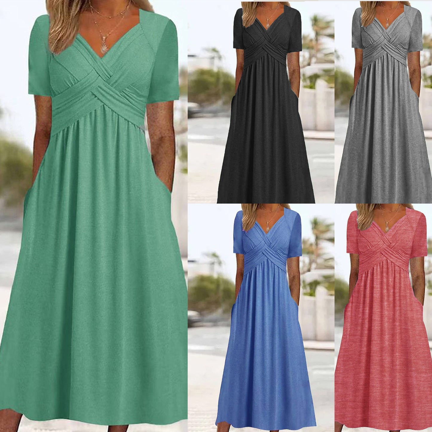 🔥🔥👗【S-3XL】2026 Čistobarvne modne srednje dolge obleke za prosti čas