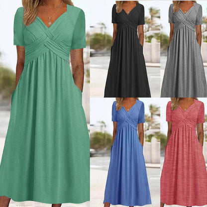 🔥🔥👗【S-3XL】2026 Čistobarvne modne srednje dolge obleke za prosti čas