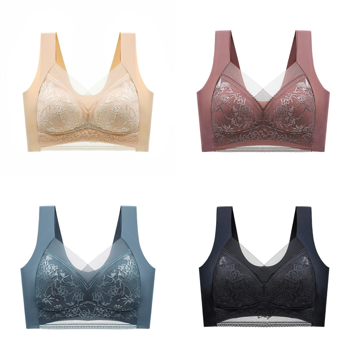 🔥👍【Compra 2 y llévate 2 gratis】👙🌺【40-110 kg】Sujetador de encaje cómodo sin costuras de talla grande