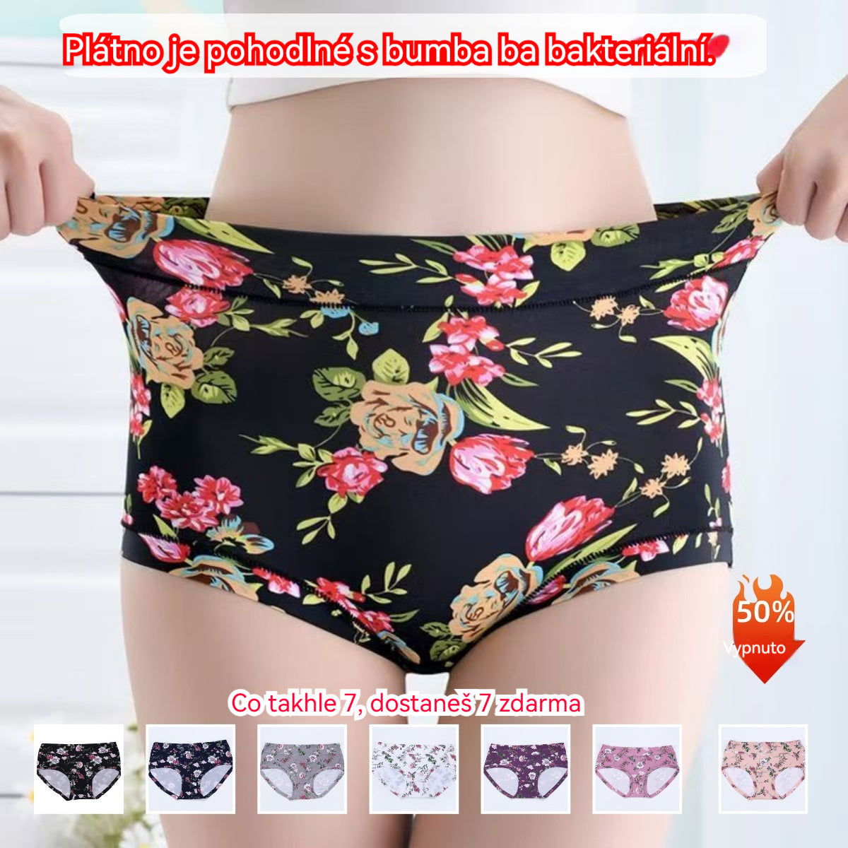 😍💕💕(7 kusů) 【60-110 kg】Pohodlné antibakteriální bavlněné spodní prádlo, nové modely s potisky