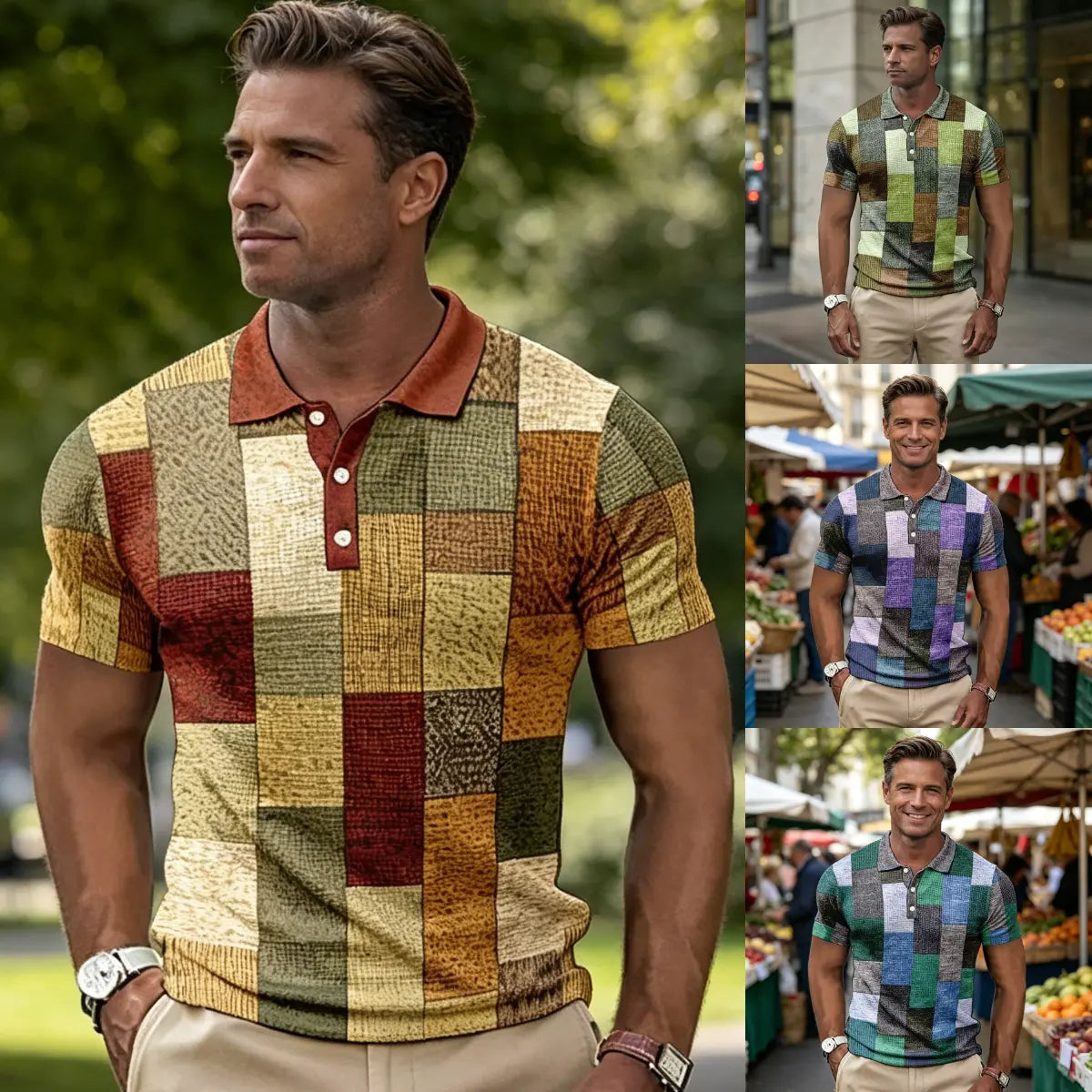 👕【S-5XL】Nové pánské kostkované pruhované polo tričko z bavlny a lnu