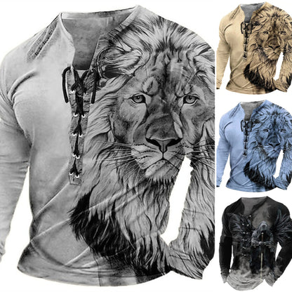 🦁🦁【S-4XL】 Camiseta 3D para hombre – manga larga, estampado realista y tejido suave