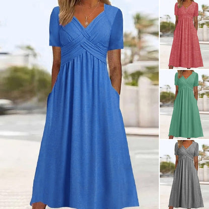 🔥🔥👗【S-3XL】2026 Čistobarvne modne srednje dolge obleke za prosti čas