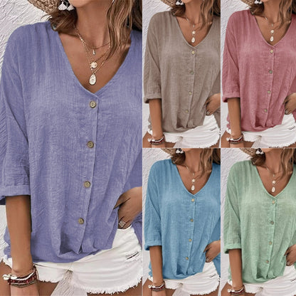 【S-5XL】Camisa casual suelta con cuello en V para mujer