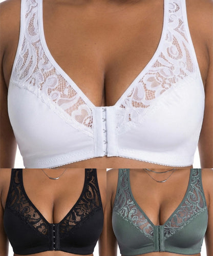 💖¡Precio mínimo histórico! 【Conjunto de 3 piezas】 【Tallas L-4XL】 😍🩲 Sujetador push-up para tallas grandes: hermoso encaje, diseño con efecto realce y copas, cierre frontal.