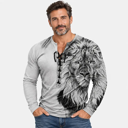 😎🦁 Férfi hosszú ujjú póló laza szabással és 3D mintával