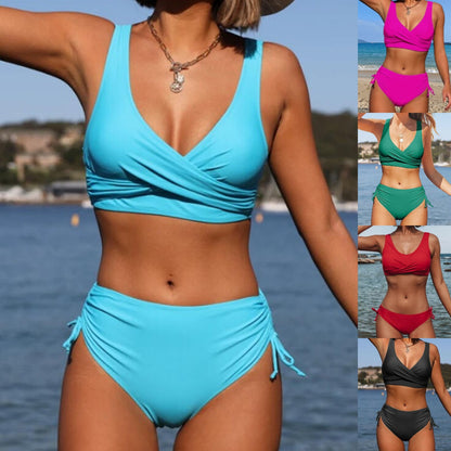 🏖️👙【Popust na nove izdelke】🌴【S-3XL】Nove ženske preproste enobarvne, hitro sušeče, udobne in zračne bikini kopalke za poletje 2026.