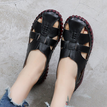 Sandalias planas de piel suave para mujer