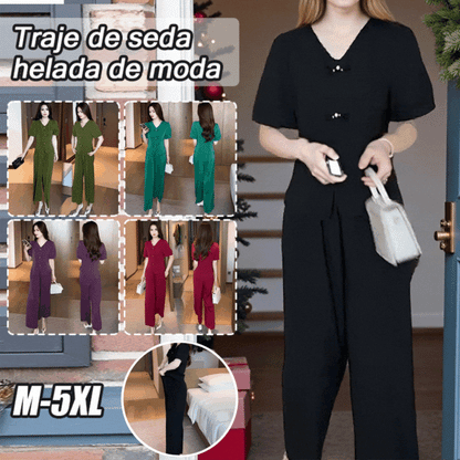 🌸【Top + Pantalones anchos】Conjunto casual de moda