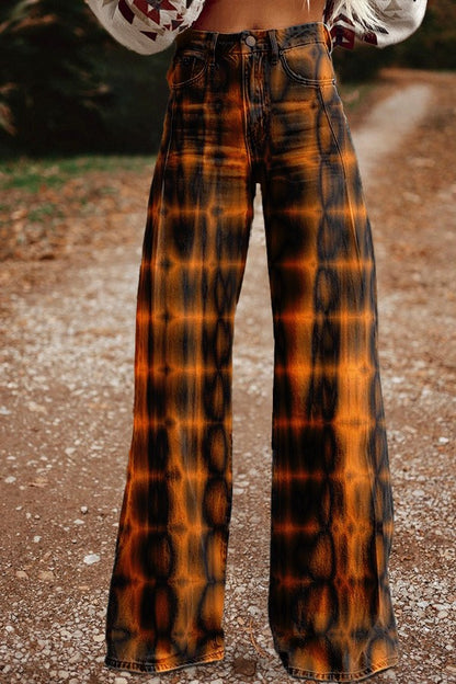 🔥 Pantalones vaqueros azules de talle alto y pierna ancha con costuras de encaje [40 kg-120 kg]