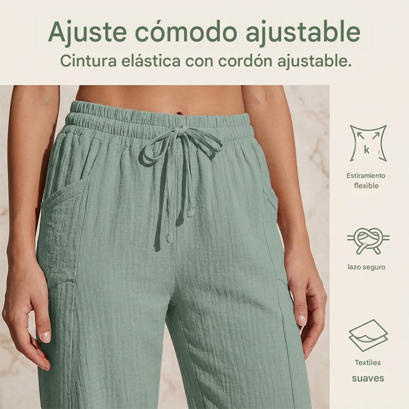 🌸Pantalones cropped plisados de color sólido para mujer, de algodón y lino