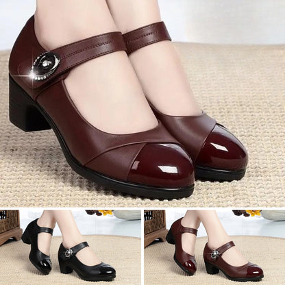 【35-42】Zapatos mujer tacón medio, suela blanda, punta redonda