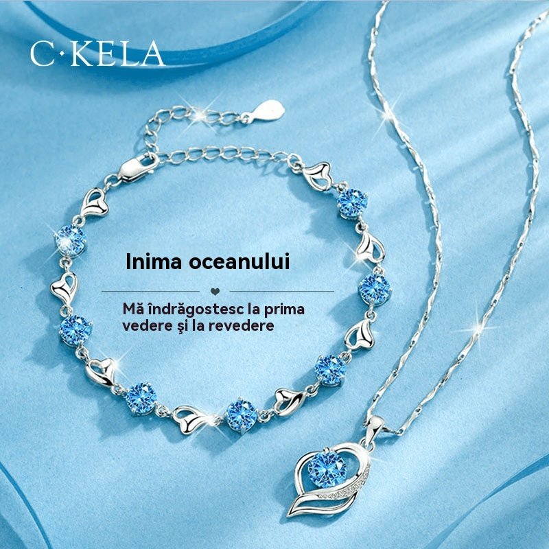 ✨✨💎 【Náramek + Náhrdelník】Sada náramků ze stříbra Heart of the Ocean 925 + náhrdelník-Z