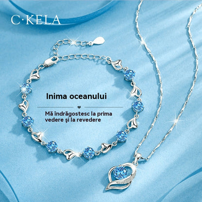 ✨✨💎 【Náramek + Náhrdelník】Sada náramků ze stříbra Heart of the Ocean 925 + náhrdelník-Z