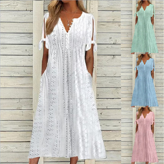 【Best Seller】Vestido sencillo de talla grande para mujer en corte de color liso, suelto e informal Envío gratis