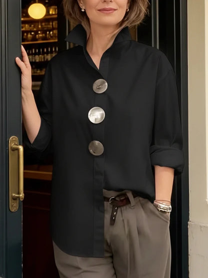 ⏰Novedad 2026🤩Elegante y con estilo❤️👉Camisa de mujer de algodón y lino, cuello mao, botones metálicos