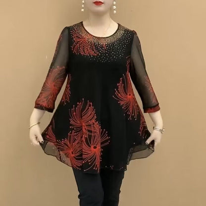 【M-4XL】Dámská módní šifonová halenka s vyšívaným vzorem 2026.