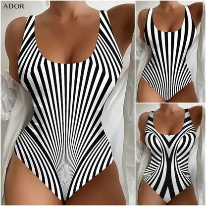 🥰【Último día - 50% de descuento】🔥【S~8XL】Traje de baño de una pieza a rayas único