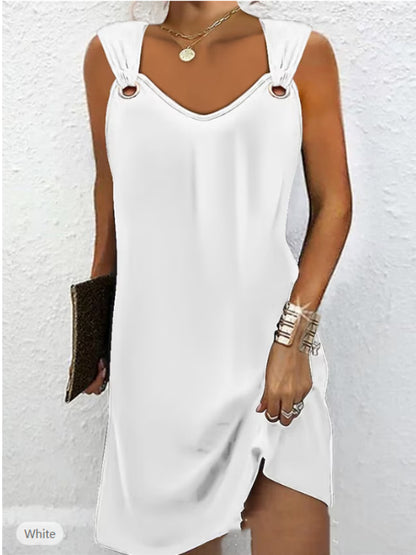 👗🔥【Horký výprodej】【S–2XL】Letní šaty bez rukávů s výstřihem do V a kovovými knoflíky – elegantní a pohodlné 🌞✨