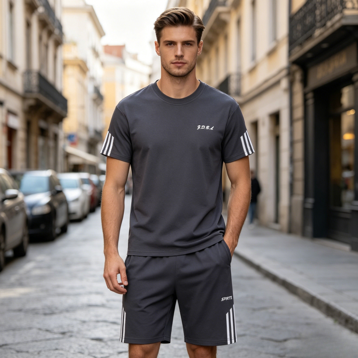 👕👖【45-100 kg】Letní pánská tepláková souprava, prodyšný a rychleschnoucí síťovaný design, stylový vzhled, vhodná pro sport i firemní příležitosti.