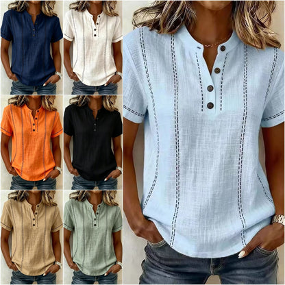 ⏳ ¡Oferta por tiempo limitado! ⏰【S-3XL】Camisa de manga corta con cuello alto para mujer, colección 2026, ideal para la temporada de verano.