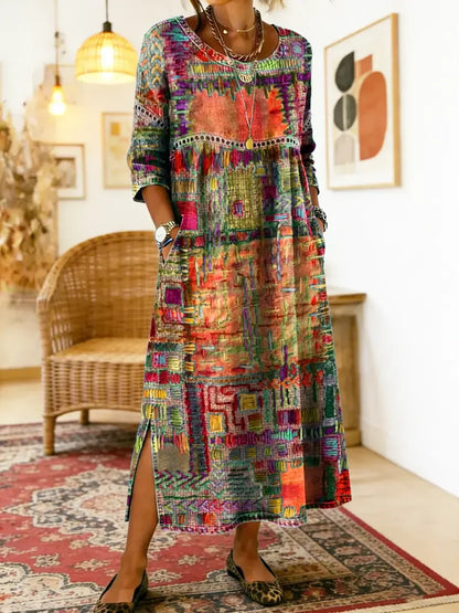 🌺✨ Ostatni dzień zniżki 50%!【S-5XL】Letnia sukienka w stylu retro z okrągłym dekoltem i nadrukiem – lekka, przewiewna, wyszczuplająca i łatwa w stylizacji.