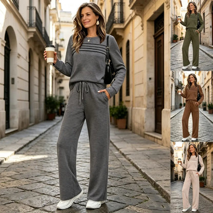 🔥Ostatni dzień – 50% zniżki 💖【S-5XL】Damski, modny, sportowy zestaw na co dzień, wysokiej jakości bawełniana koszulka z długim rękawem + spodnie - E ✅️Płatność przy odbiorze