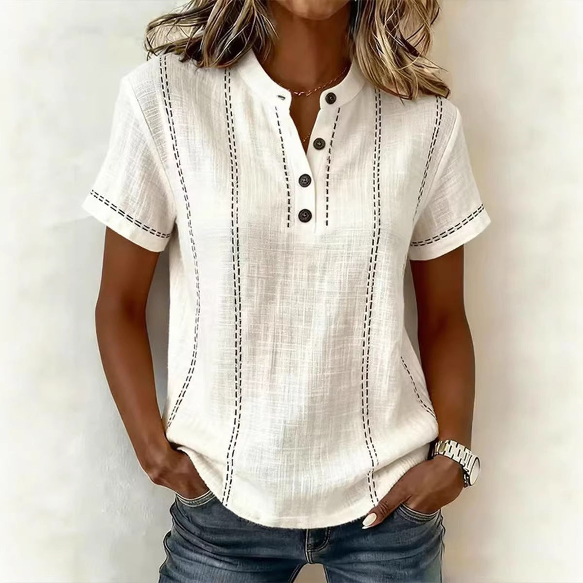 ⏳ ¡Oferta por tiempo limitado! ⏰【S-3XL】Camisa de manga corta con cuello alto para mujer, colección 2026, ideal para la temporada de verano.
