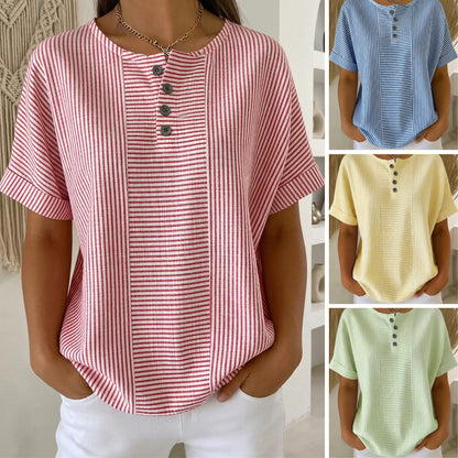 💐【S-3XL】Camisa de rayas de algodón y lino, adecuada para todo tipo de cuerpo, pago contra entrega.