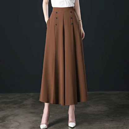 🔥【Oferta por tiempo limitado】Falda de pantalón de pierna ancha y cintura alta drapeada a la moda para mujer