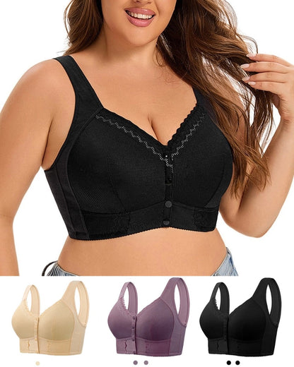 (3 ks)💕🎁【40kg-160kg】Extra velká podprsenka z měkké prodyšné bavlny, zapínání na knoflíky vpředu