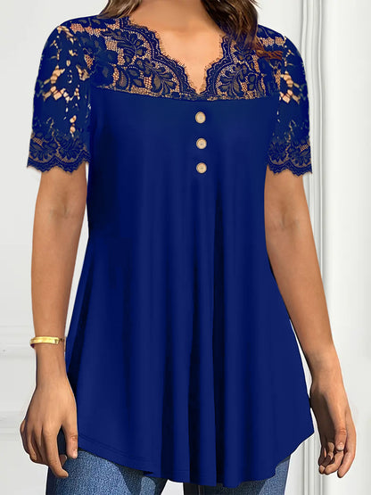 🔥【S-2XL】💖🎁Nueva blusa de encaje con cuello en V y mangas cortas para primavera/verano 2026