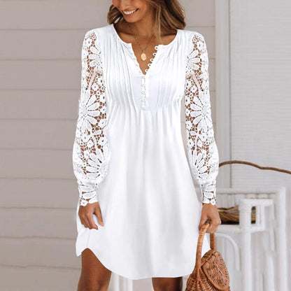【S-5XL】Vestido de encaje de manga larga de nueva moda