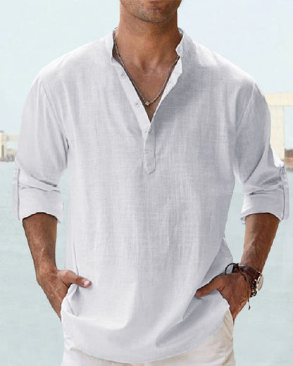 💥【S-5XL】Camisa de manga larga para hombre de algodón y lino.