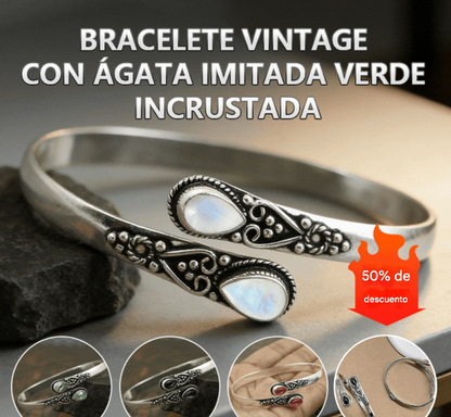 50%OFF--Pulsera vintage de plata S925 con ágata verde