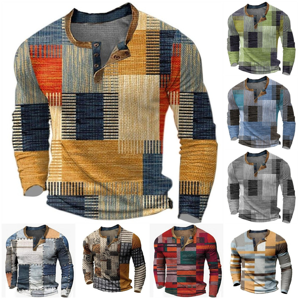 👔【S-4XL】🔥Nová kolekce pánských košil s potiskem, dlouhé rukávy, uvolněný styl Henry, dostupné ve více barvách