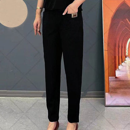 🔥【M-6XL】Pantalones casuales versátiles microelásticos de talla grande para mujer